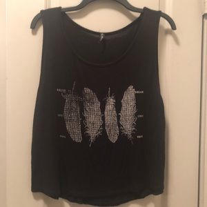 LAST CHANCE One Illusion Feather Tank Top Sleeveless Women’s Shirt Black Graphic